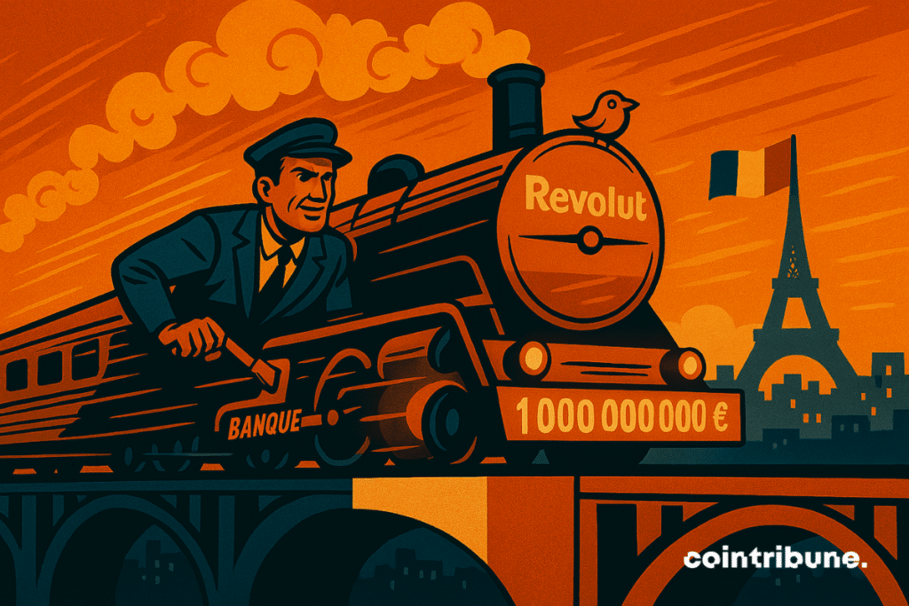 Trem da Revolut (a favor de bancos de criptomoedas) atravessa a França com "€ 1 bilhão" escrito no topo