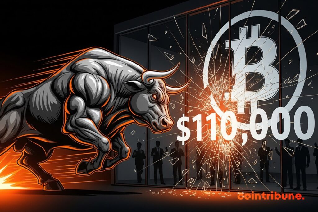 Um touro correndo em alta velocidade para destruir uma janela de US$ 110.000 em bitcoins.