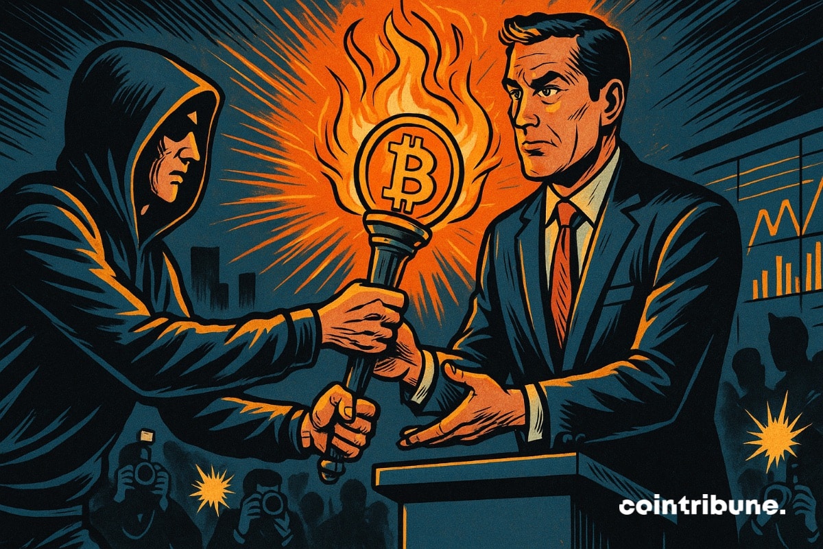 Um investidor privado passa o testemunho do bitcoin a um líder empresarial.