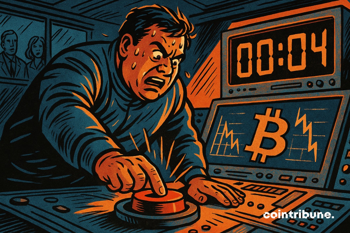 Um investidor de bitcoin sob estresse, pronto para tomar uma decisão difícil sobre o BTC.