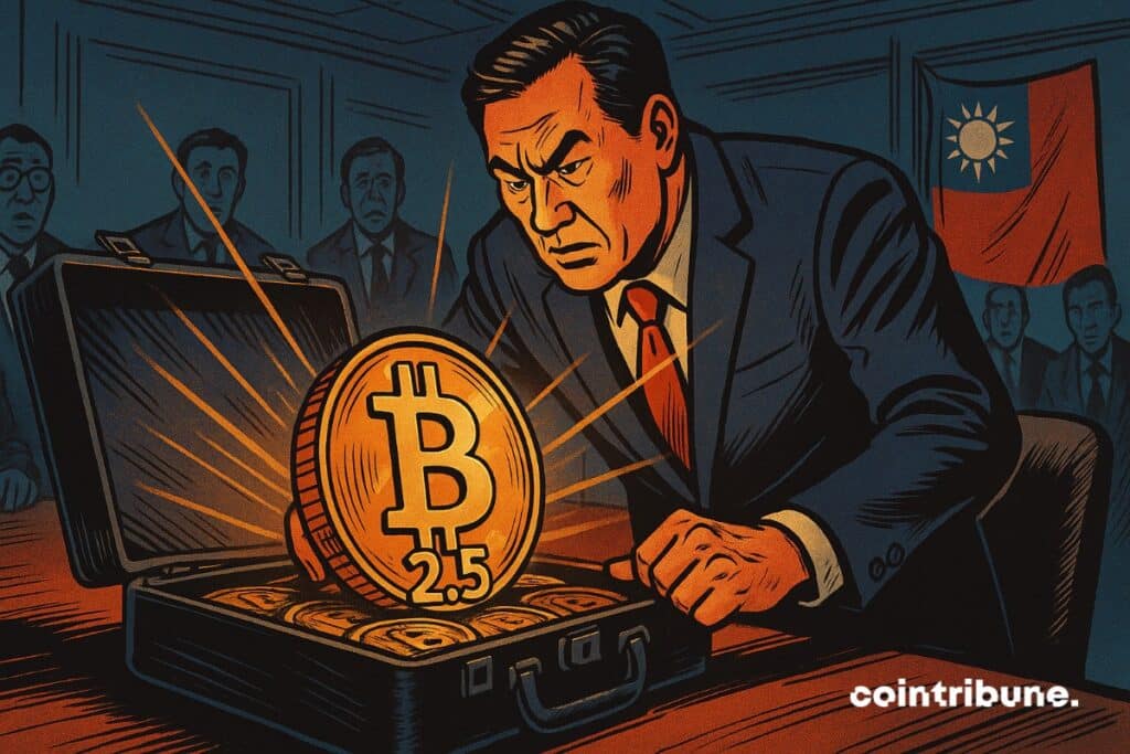 Um funcionário em Taiwan revela uma maleta cheia de Bitcoin (BTC) para ser usada como reserva.