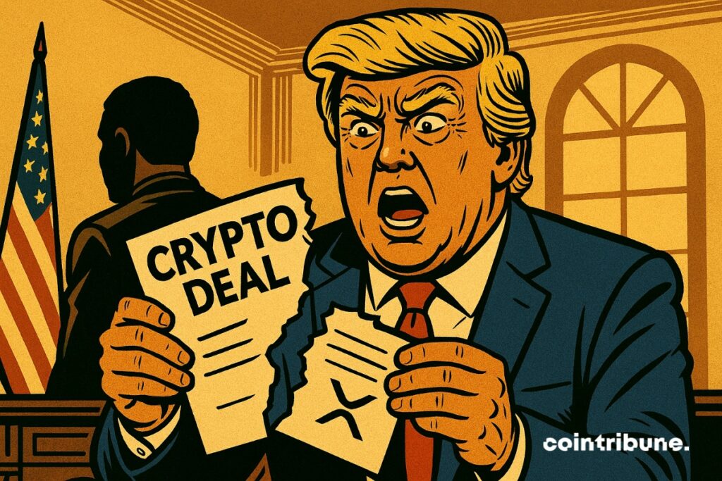 Donald Trump rasgando um contrato de criptomoeda com XRP. Ele foi manipulado.
