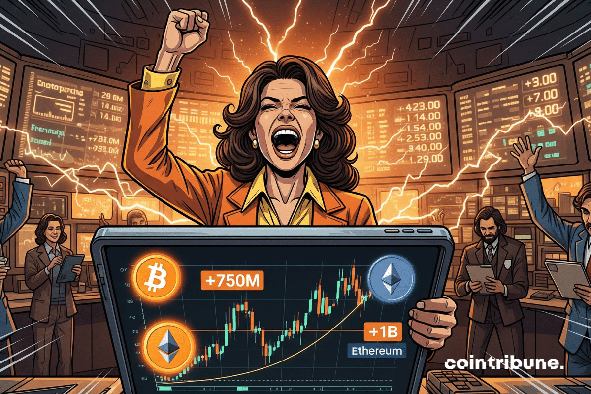 Corretor animado comemora explosão nos fluxos de ETFs de Bitcoin e Ethereum