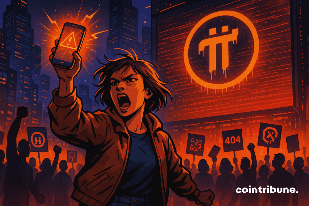 Uma usuária de criptomoedas indignada, representando a voz da comunidade Pi Network.