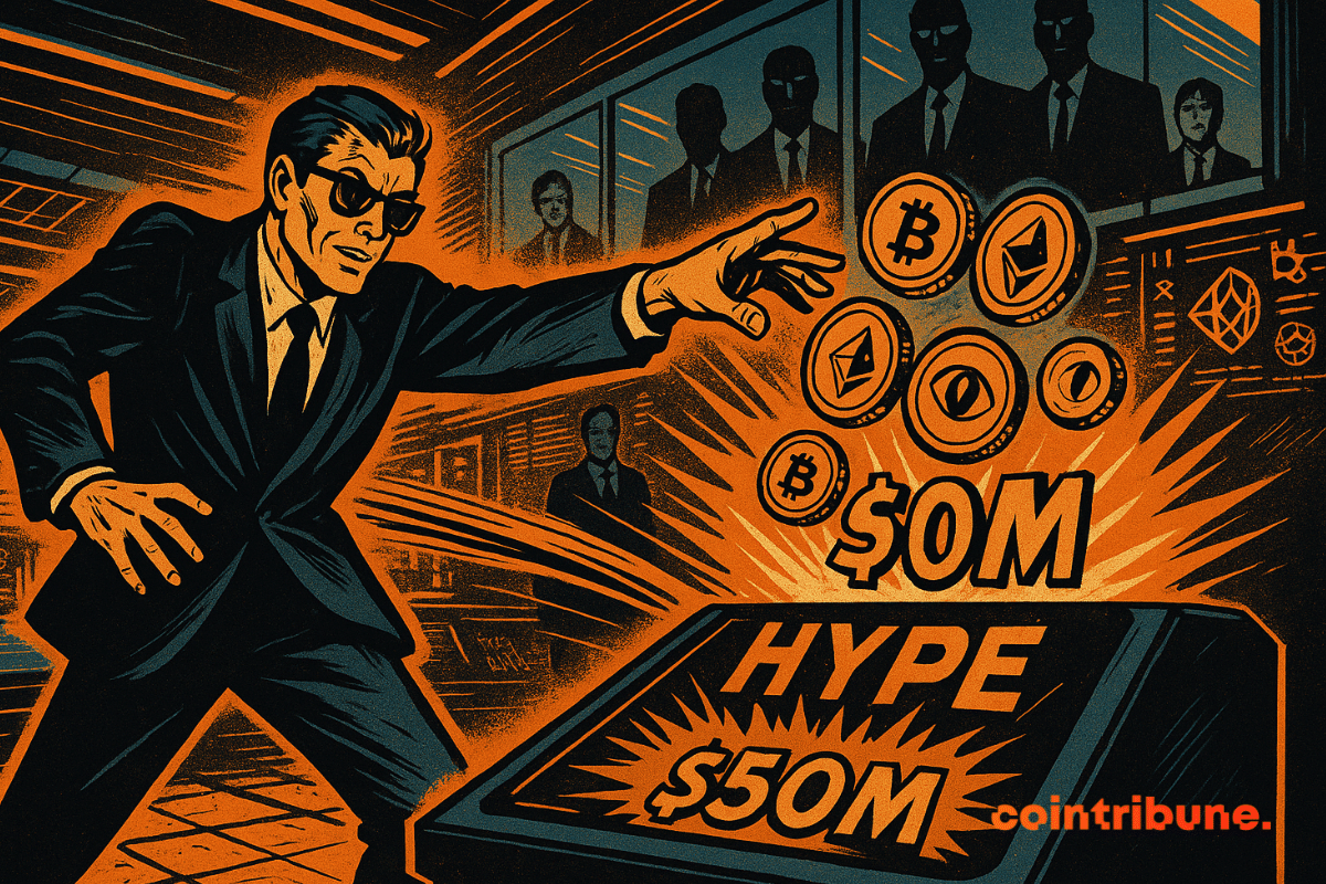Personagem da Eyenovia joga tokens criptográficos numa consola HYPE brilhante.