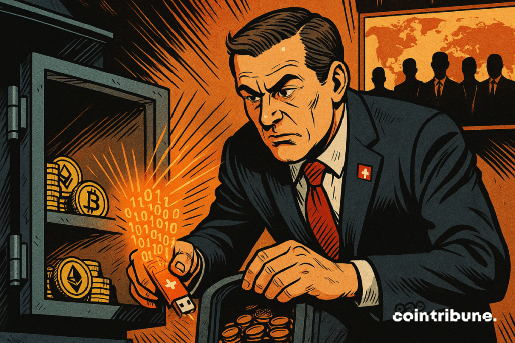 Un banquero suizo saca una memoria USB de una caja de criptomonedas y pone de manifiesto una fuga de información.