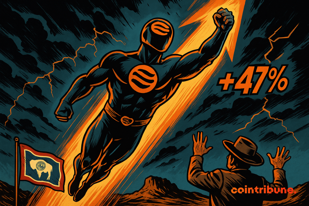 A imagem mostra um super-herói simbolizando a criptomoeda SEI.