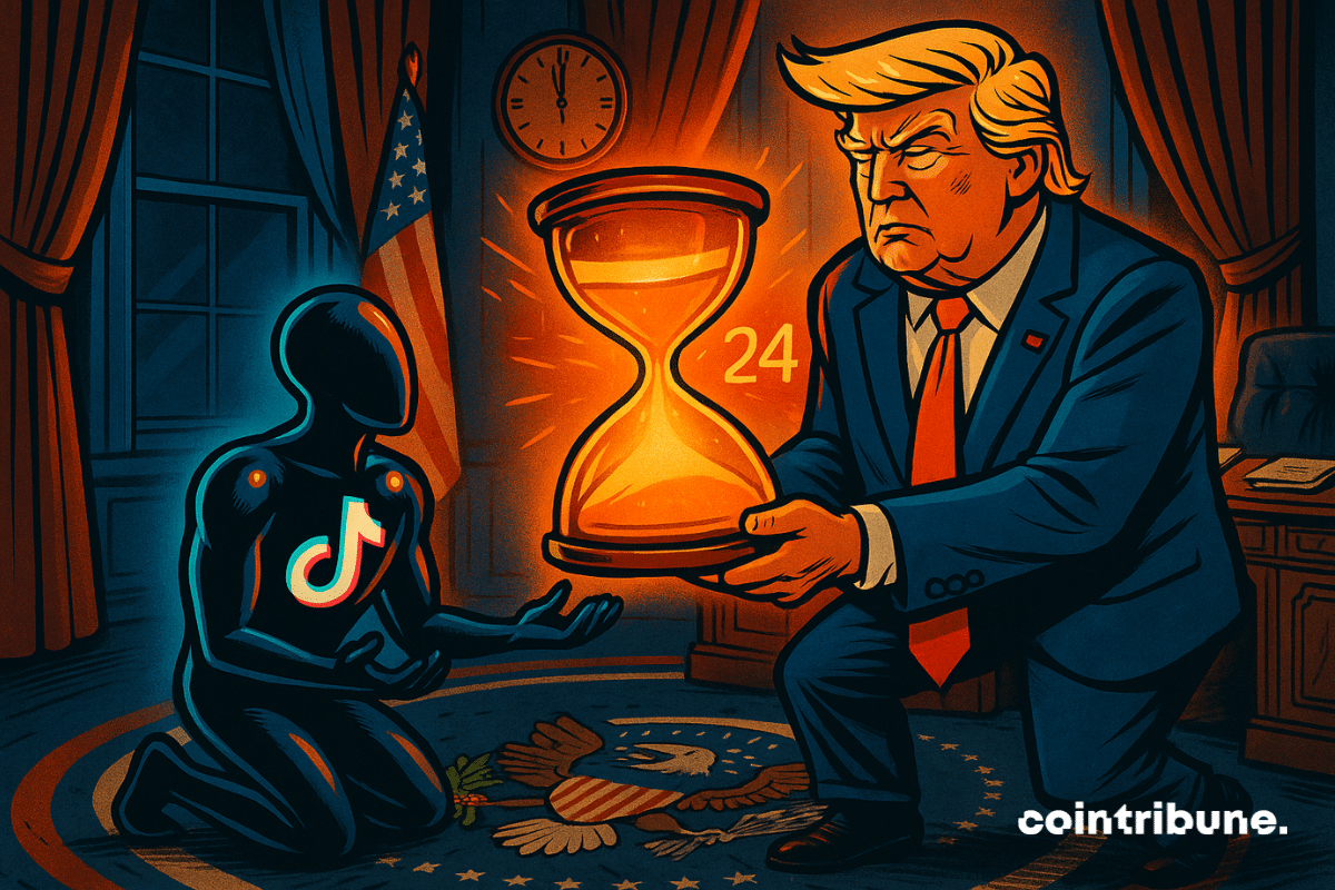 Trump entrega uma ampulheta ao TikTok, simbolizando o prazo concedido.