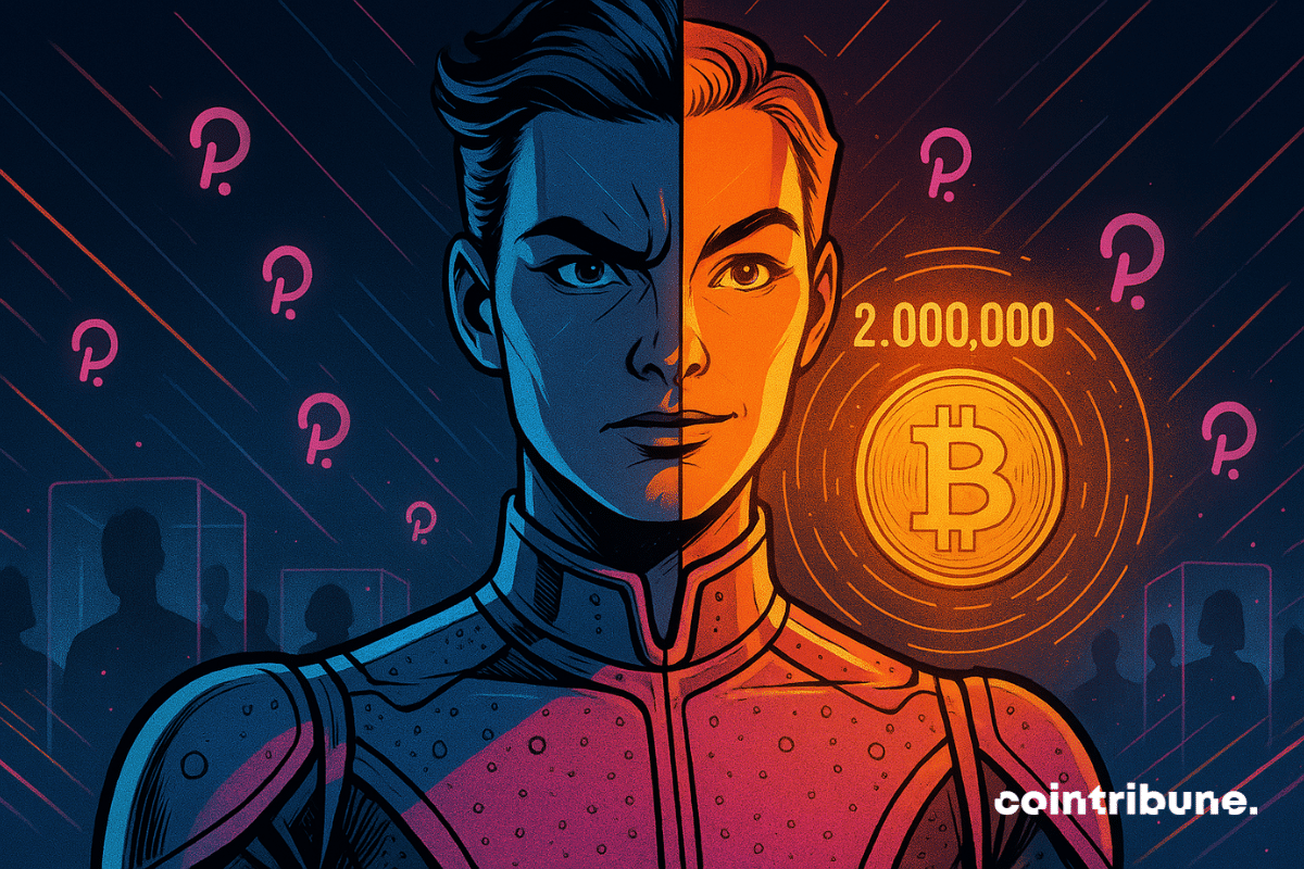 Double-sided individuals representing the division of the Polkadot community in a project to sell DOT for bitcoin