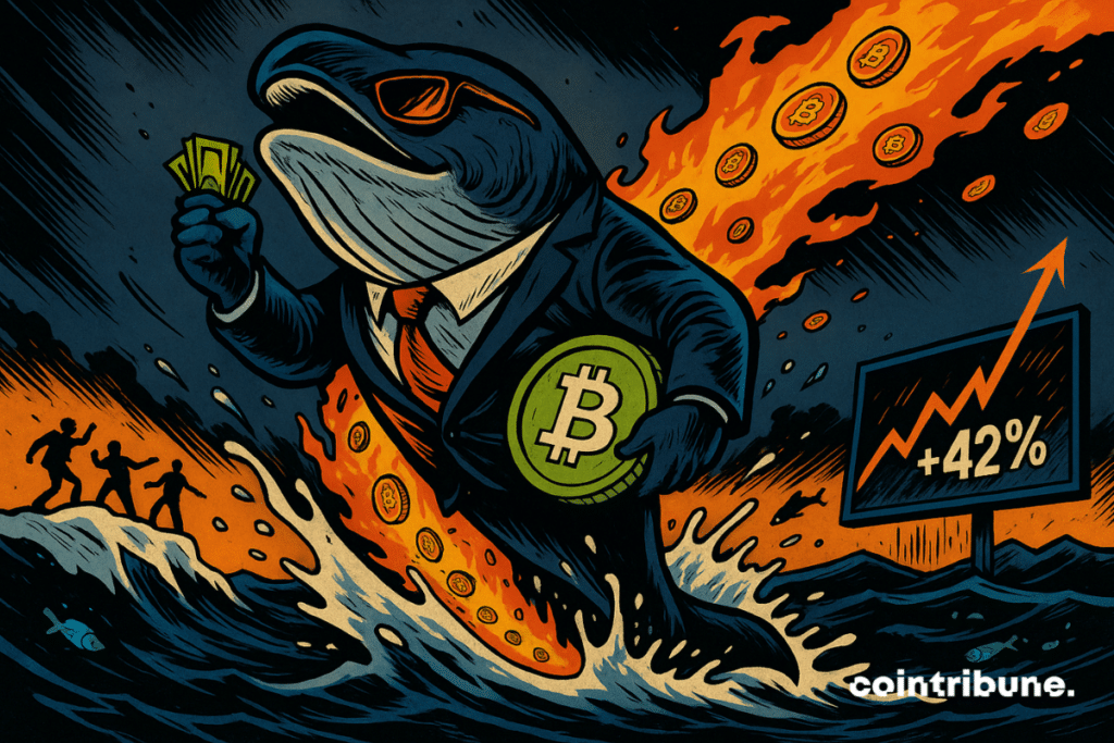 A humanoid whale holds a bundle of cash and a giant Bitcoin Cash coin.