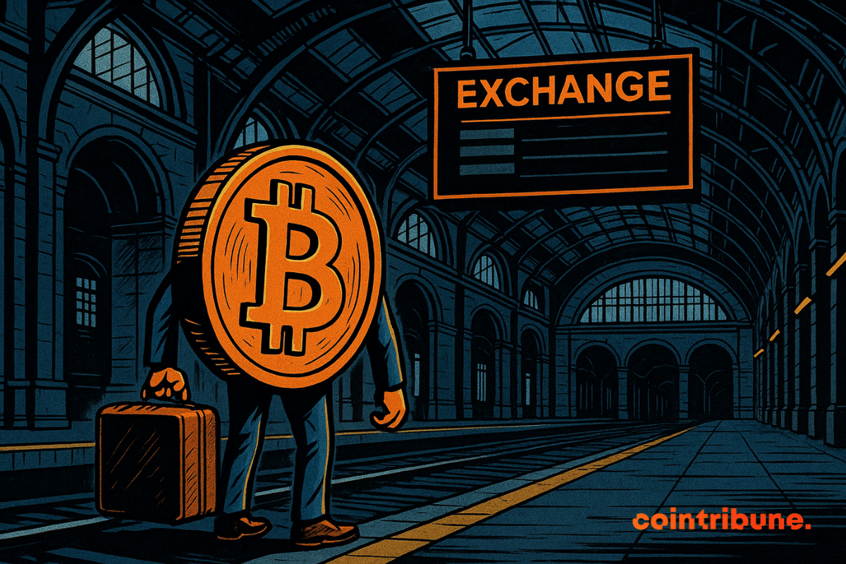 A estação das exchanges está vazia, simbolizando a queda nos fluxos de Bitcoin.