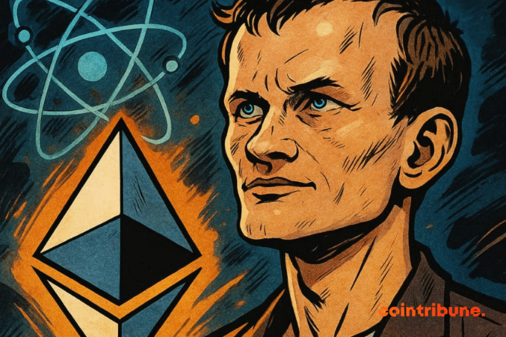 Ilustração de Vitalik Buterin e o logotipo do Ethereum