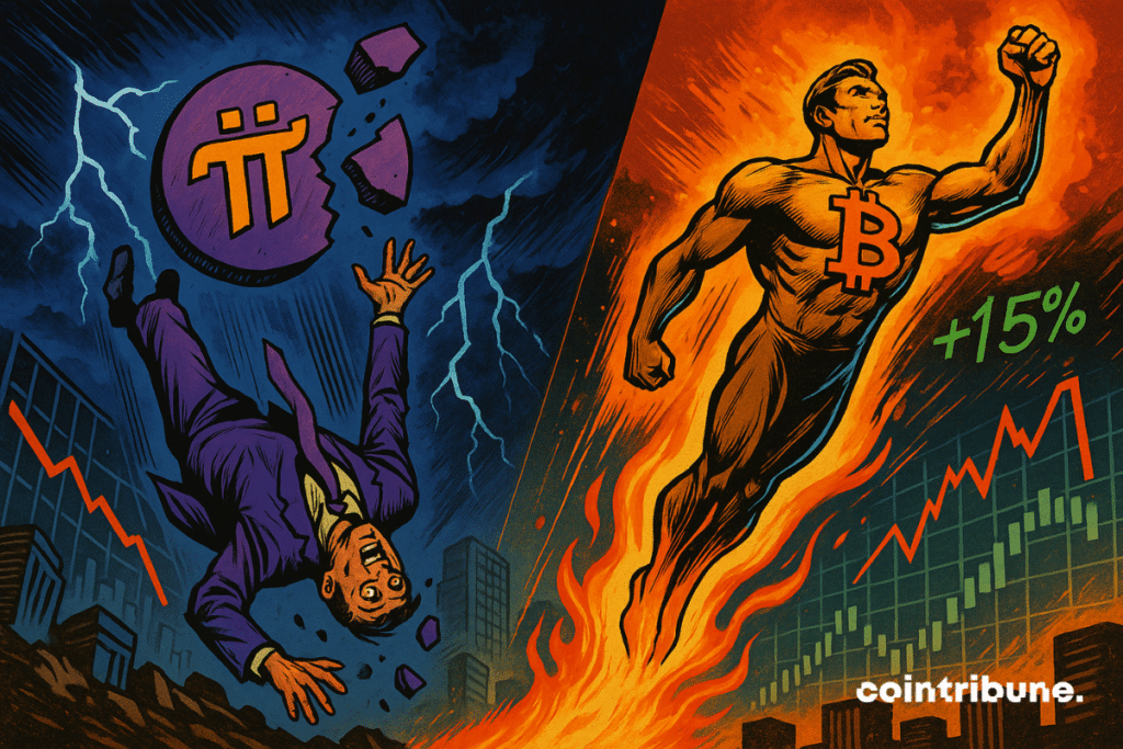 A queda da Pi Network diante de um Bitcoin em chamas.