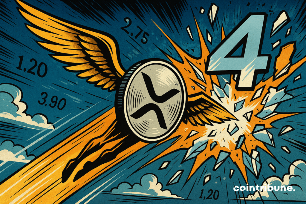 A cripto XRP alada atravessando a barreira dos 4 dólares.