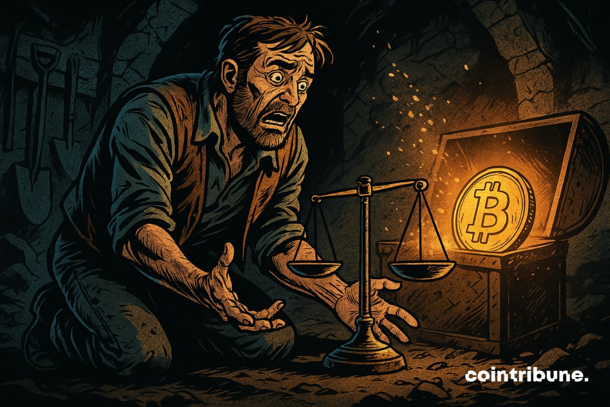 O desaparecimento de Bitcoins em um armazém de mineração, simbolizando a escassez de oferta nos mercados OTC.
