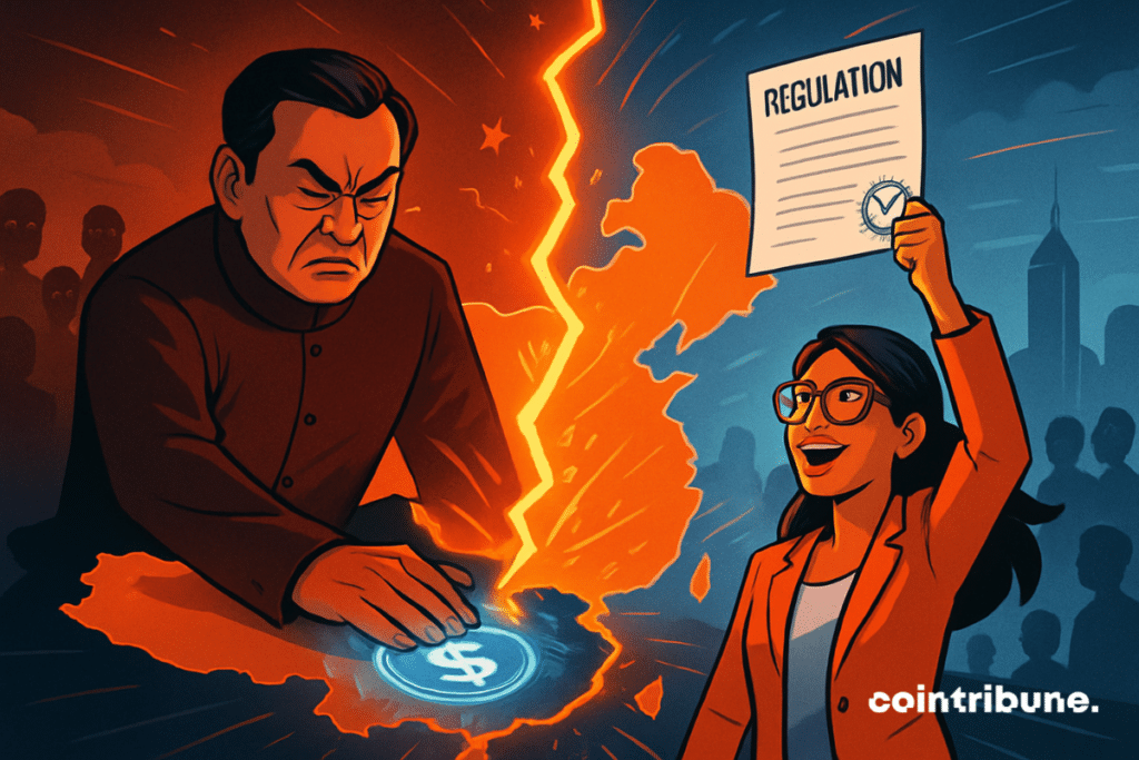 A glowing rift splits China as Beijing crushes crypto and Hong Kong proudly holds up regulation.